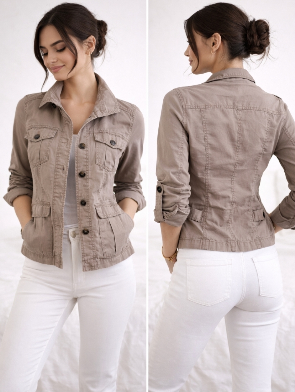 Maurices Taupe Utility Jacket Cotton Lightweight Military Chic Size M